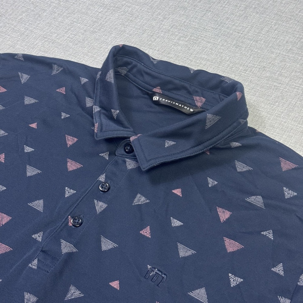 Travis Mathew Geometric Golf Polo Shirt Mens 2XL Blue Performance Short Sleeve